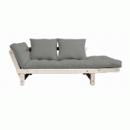 Banquette méridienne futon Beat - Pin naturel, tissu gray - Couchage 75x200 cm - Convertible et modulable_1
