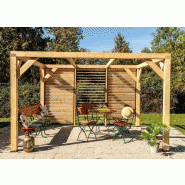 Auvent veneto bois + ventelles mur - 12,20 m2 - dimensions 3,39 m x 3,60 m