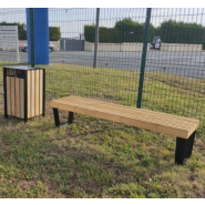 Banquette City en bois - Pieds en acier noir satiné - 2m de long - Mobilier urbain_1