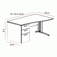 Bureau vague Sigma avec caisson - Mobel Linea - 160, Blanc, Gauche, 3 tiroirs_1