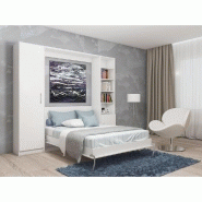 Composition armoire lit escamotable SMART-V2 blanc mat - Couchage 160 cm avec 2 colonnes de rangement intégrées_1