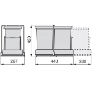 Poubelles de recyclage à fixation inférieure - 2 conteneurs 14L avec extraction automatique_1