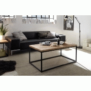 Table basse industrielle rectangulaire 110 cm Sacy - chêne massif huilé et métal noir laqué_1