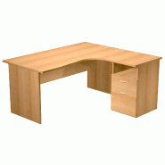 Bureau d'angle 160 x 80/100 cm compact pied panneau et caisson hauteur bureau So Presto - Gris, 1 tiroir + 1 dossiers suspendus, À gauche, 160 x 100 cm, Hêtre_1