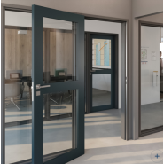 Porte coupe-feu 60 mn - 1H simple action largement vitré - Blocs-portes feu EI60 avec condamnation - 1 vantail,2 vantaux_1
