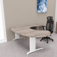 Bureau ergonomique et caisson intégré Sigma - Mobel Linea - 200, Blanc, Droite, 4 tiroirs, Chêne grisé_0