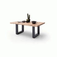 Table basse Claren - plateau 110 cm en acacia massif naturel - piétement en U laqué anthracite_1