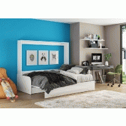 Armoire-lit escamotable Vertigo Sofa 160x200 cm - Façade blanc brillant - Canapé marron avec accoudoirs_1