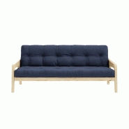 Canapé convertible futon GRAB - Pin naturel - Coloris marine - Couchage 130 x 190 cm - Style scandinave_1