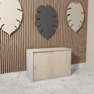 Armoire basse à portes coulissantes Mobel Linea. - 120, Gris aluminium, Acacia clair_1