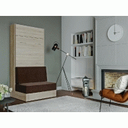 Armoire lit escamotable Dynamo Sofa - canapé intégré - chêne naturel - tissu marron - couchage 90x200 cm_1