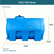 Cuve 750l Aérienne De Récupération D'eau - Réservoir Horizontal Bleu - Elbi Cho750_1