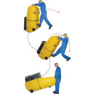 Diable de rétention pour fût de 220L en polyéthylène - Coloris jaune ou noir - 4 roulettes et sangle de maintien_1