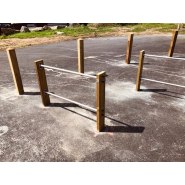 Support vélo en bois et acier inoxydable - Référence BTSVD - Double barre 1200mm à sceller_1