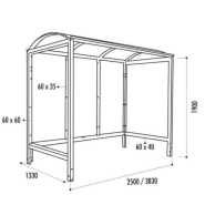 Abri Bus Viareggio en acier galvanisé 2,5 mm - couverture polycarbonate anti-UV - bardage verre trempé sécurit_1