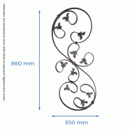 Barreau fantaisie fleurs H.860 x L.350mm avec volutes - plat 12 x 6_1