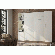 Armoire lit escamotable Dynamo blanc mat - couchage 140 x 200 cm avec rangements intégrés_1