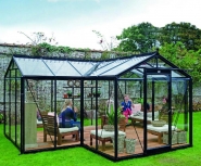Babette - Serre de jardin en aluminium noir avec vitrage en verre sécurit 4 mm et porte coulissante spacieuse_1