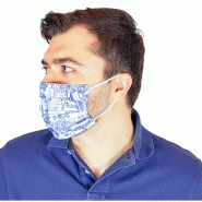 Masque lavable en soie imprimée citadin - doublé coton - bleu - Made in France - Réf 30205.01.2_1
