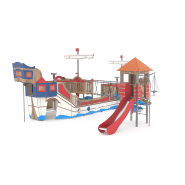 Structure multi-activités métallique mer bateau avec tour de glisse - 1kasp0039 - Ludoparc - 6 tours - 16m x 8m x 4,2m_1