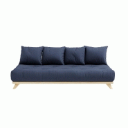 Canapé convertible futon Senza - pin naturel coloris marine - couchage 90 x 200 cm - design minimaliste et cocooning_1