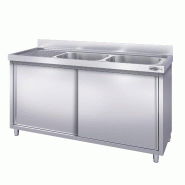 Plonge inox 2 bacs et égouttoir sur placard - P 700 mm - 2000 mm bac à droite_1