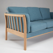 Canapé 3 places design scandinave AYA - accoudoirs chêne - tissu bleu pétrole - L197 x H82 x P80 cm_1