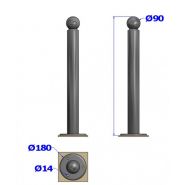 10161-91 - Potelets fixes sur platine - Hauteur hors-sol : 1,00m - Boule Ø90mm - Corps Ø76mm_1