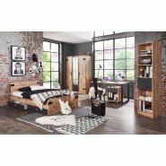 Lit tiroirs Lisburn style industriel 140 x 200 cm - Chêne poutre - Avec 2 tiroirs de rangement pratiques_1