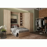 Composition angle lit escamotable chêne Dynamo Sofa - Canapé intégré gris - 90x200 cm - 301x100 cm_1