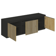Meuble Vertigo T01 2 portes 2 tiroirs MDF noir et chêne clair 180x47x60 cm_1
