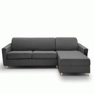 Canapé d'angle convertible express Virgola - Matelas 120 cm épaisseur 16 cm - Tissu gris design scandinave_1
