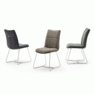 Lot de 2 chaises design HALSOU - tissu cappuccino - pieds acier brossé - poignée intégrée - confort optimal_1