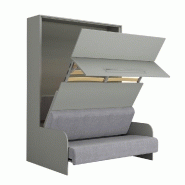 Armoire lit escamotable Sofa Automatica 140 cm - mélaminé gris avec canapé microfibre intégré_1