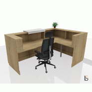 Banque d'accueil d'angle Delta Plus avec réhausse - Mobel Linea - 184, Blanc mat, Gauche, Non, Chêne veiné_2