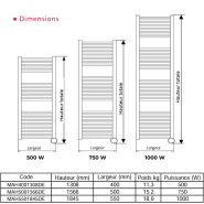 Sèche-Serviettes MAHANA Electrique 1 000W en acier Blanc - Thermador - MAH5501845DE_1