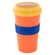Mug thermos customisable - double parois en plastique - 400 ml - avec couvercle bec verseur et grip en silicone_1