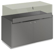 Comptoir T01 vitrine 4 Faces et MDF naturel+gris alu - 120x60x93cm_1