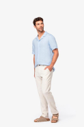 Chemise de travail à col bowling en lin homme - Réf: NS509 - Native Spirit - tissu durable et thermorégulateur_1