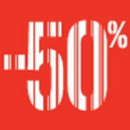 Étiquettes adhésives carrées - 50% Soldes Gencod rouge 3,3x3,3cm - par 500 - Boîte distributrice_1