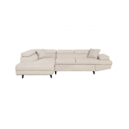 Canapé d'angle méridienne gauche RINO convertible beige avec coffre de rangement - pieds laqués noirs - 3 têtières réglables et 2 coussins déco_1