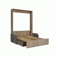 Armoire lit escamotable Dynamo Sofa - chêne, canapé accoudoirs tissu gris, couchage 140x200 cm_1