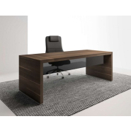 Bureau de direction avec voile de fond en verre fumé Bold58 Bridge - Mélaminé finition eucalyptus - Référence 4920 BD FR101_1