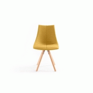 Lot de 2 chaises Sylvain - tissu jaune, pieds hêtre naturel, structure bois et métal_1