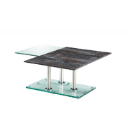 Table basse MATCH - céramique anthracite - 2 plateaux pivotants en verre - piètement chrome_1