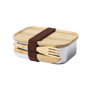 Lunch box en acier inoxydable - couvercle en bambou naturel - 600 ml avec couverts inclus_1