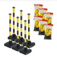 28650 - Kit 6 poteaux de signalisation en PVC avec chaîne - Virages - Catadioptres pour visibilité nocturne_1