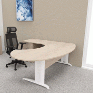 Bureau ergonomique et caisson intégré Sigma - Mobel Linea - 200, Blanc, Acacia clair, Gauche, 3 tiroirs_0