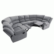 Canapé panoramique de relaxation 8 places MOSA - tissu gris - dossiers inclinables et repose-pieds_1