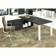 Bureau individuel pieds métalliques sur console So Flora - 225 x 170 cm, Blanc brillant (RAL 9010), Noyer Naturel_1